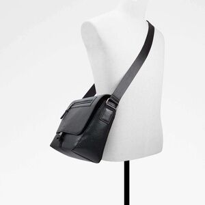 Aldo Black Faux Leather‎ Messenger Bag with Buckle | Gorpcore Utility